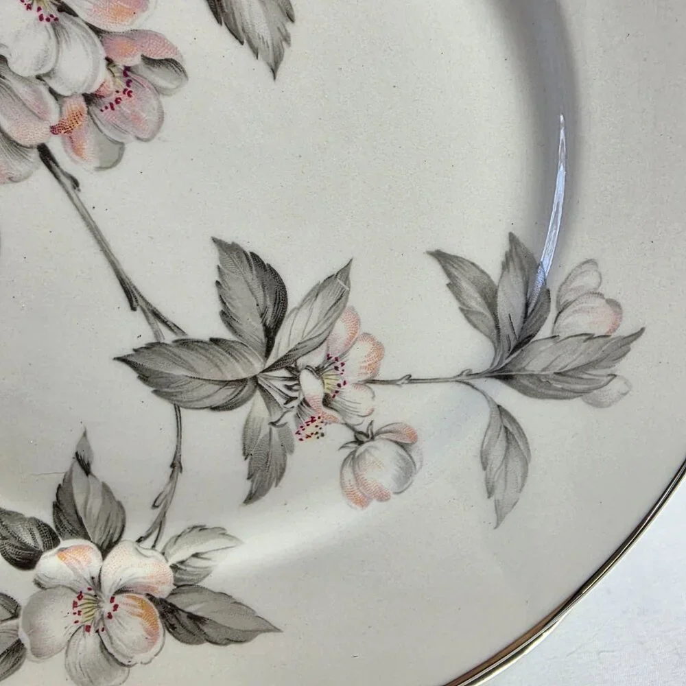 TWO Manor House Spring Glory Salad Plates Pink & White Floral Gray Leaves